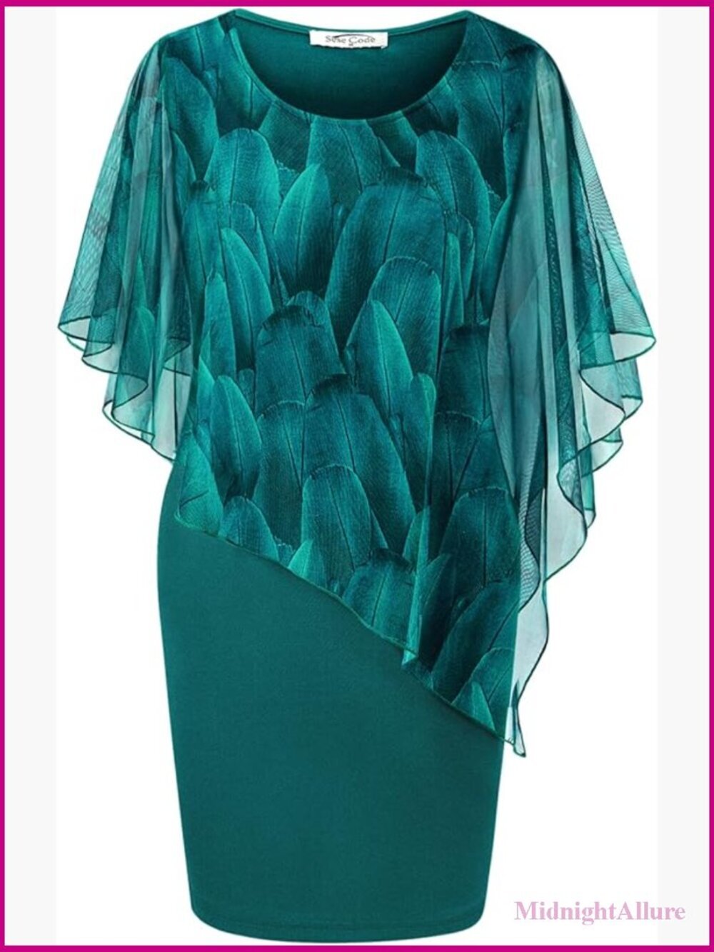 Mesh Cape Overlay Bodycon Pencil Dress for Wedding Guest